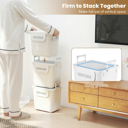 Dreamade 3 Pieces Plastic Storage Bins Stackable with Front Door and Side Handles