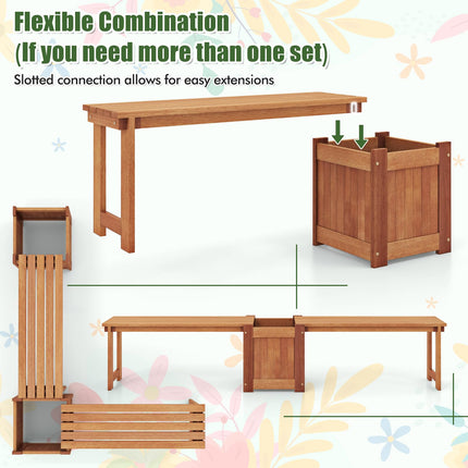 Dreamade Outdoor Bench with Raised Garden Bed, Wood Seat with Teak Oil Finish, Planter Box with Open-Ended Base