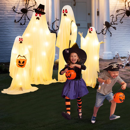 Dreamade Halloween Light Up Family Ghosts, 4 PCS LED Glowing Halloween Ghosts