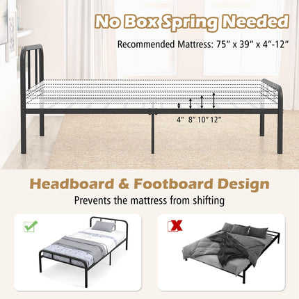 Dreamade Twin Size Bed Frame, Modern Metal Platform Bed with Headboard and Footboard, Heavy Duty Steel Slat Support Mattress Foundation
