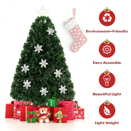 Artificial Pre-Lit Christmas Tree Fiber Optic Tree with Metal Stand, Xmas Tree for Holiday Decor - DreamadeUS