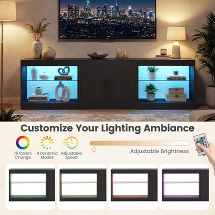 Dreamade LED TV Stand for 85 Inch TV | Modern Entertainment Center with Power Outlets