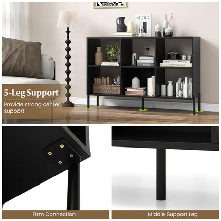 Dreamade 6 Cube Bookcase, 3-Tier 47" Long Wood Bookshelf w/ 5 Metal Legs, Adjustable Shelf, Anti-toppling Device