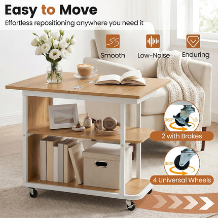 Dreamade 3-Tier Mobile Side Table with Foldable Top & Universal Wheels (1/2)