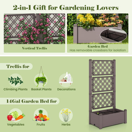 Dreamade Raised Garden Bed with Trellis 59”, Self-Watering Planter Box with Water Level Indicator & Removable Space Dividers