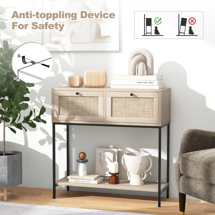 Dreamade Console Table with Rattan Drawers - 31.5" Entryway Table w/ 2 Drawers & Open Storage Shelf