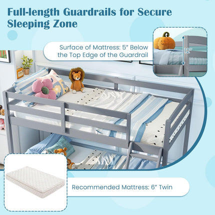 Dreamade Twin Over Full Bunk Bed Solid Wood Kids Bunk Bed with Full-Length Guardrails & Ladder