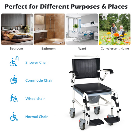 Dreamade 4-in-1 Bedside Commode Shower Wheelchair