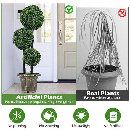 Dreamade 3 FT Artificial Boxwood Topiary Tree Sun-Protective Triple Ball Fake Plants Shrubs (1/2 Pack)