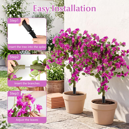 Dreamade 2 Pack Artificial Bougainvillea Trees | 43.5" Sun-Protective Fake Silk Floral Plants