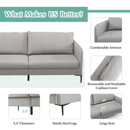 Dreamade Upholstered Sofa Couch, 76" Modern Grey Loveseat
