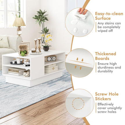 Dreamade Coffee Table with Storage, Rectangle Accent Sofa Table with Shelf & Elevated Base