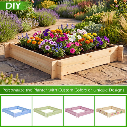 Dreamade 40" x 40" Square Fir Wood Planter Box with Open-Ended Base for Vegetables Flowers Herbs