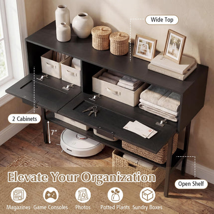 Dreamade Rattan Console Table Boho Entryway Table with 2 Storage Cabinets