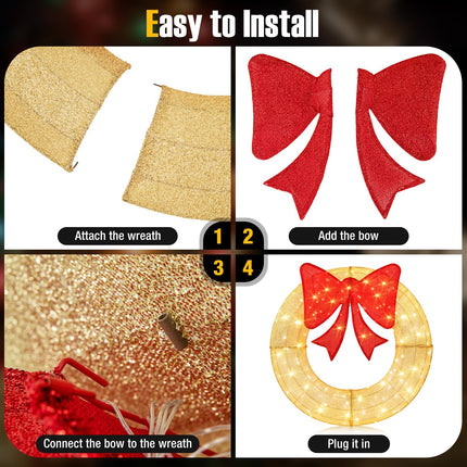 Dreamade 48 Inch Pre-Lit Christmas Wreath, Indoor/Outdoor Xmas Decoration with 200 LED Lights