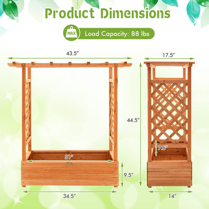 Dreamade Raised Garden Bed with Trellis, Wood Planter Box with Roof & Side Trellis, Drain Holes