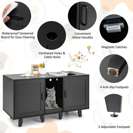 Dreamade Cat Litter Box Enclosure - Cat Washroom Hidden Furniture with 2 Storage Cabinets