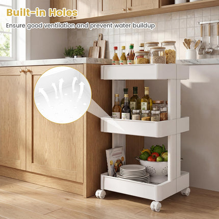 Dreamade 3-Tier Rolling Storage Cart w/Shelving Unit for Kitchen