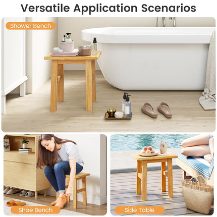 Dreamade Solid Teak Shower Bench Stool for Bathroom with Water-Resistant Finish 18''L x 12''W x 18''H
