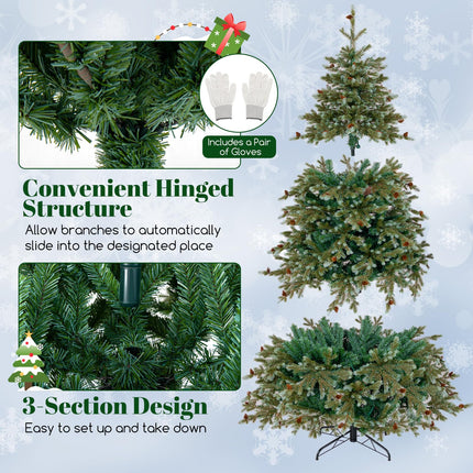 Dreamade 7ft Pre-Lit Artificial Christmas Tree, Hinged Full Xmas Pine Tree with 340 Warm White LED Lights