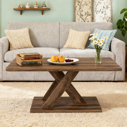 Dreamade 37.5 Inch Wood Living Room Table with Stable Base & Rubber Wood Connection