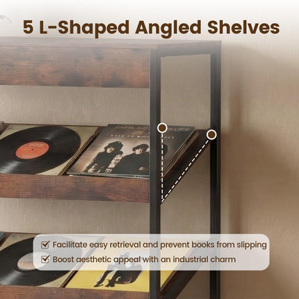 Dreamade 6-Tier Industrial Tall Bookcase with Angled Shelves and Metal Frame
