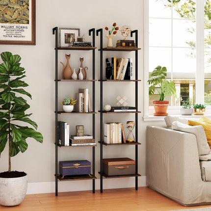 Dreamade 5 Tier Ladder Shelf Wall Mount Bookshelf with Anti-Tipping Kits & Metal Frame