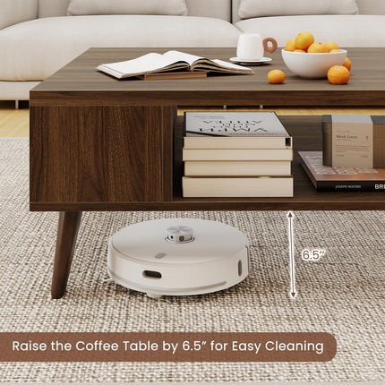 Dreamade 42 Inch Mid Century Modern Coffee Table Rectangular with Open Compartment