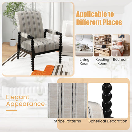 Dreamade Mid Century Modern Spindle Accent Chair Set of 1/2, Upholstered Armchair w/Rubber Wood Frame