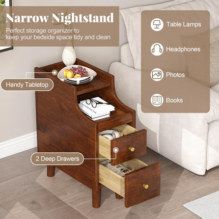 Dreamade Narrow Nightstand with 2 Drawers for Small Spaces (1/2)