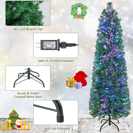 Dreamade 5ft Fiber Optic Pencil Christmas Tree Xmas Full Tree for Home Office Holiday Decor