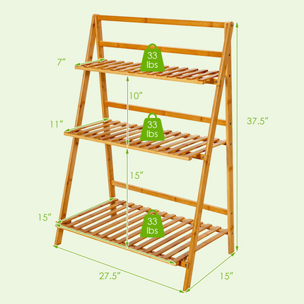 Dreamade 3 Tier Folding Storage Shelf, Bamboo Ladder Plant Stand