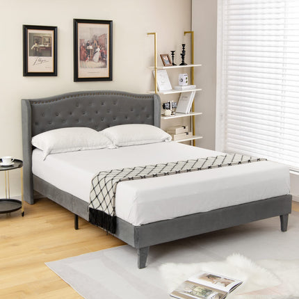 Dreamade Queen/Full Size Velvet Upholstered Bed Frame