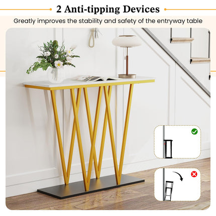 Dreamade Gold Entryway Table 40 Inch Modern Console Table with Faux Marble Table and Metal Frame