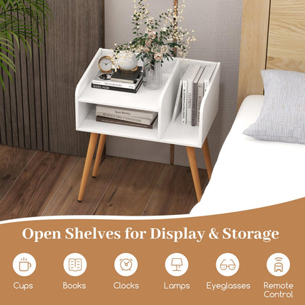 Dreamade End Table with Open Storage Shelves, Mid Century Modern Side Table with Metal Legs
