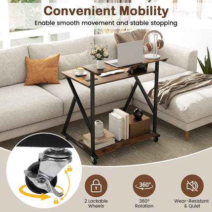 Dreamade Rolling Small Desk with Storage | Compact Computer Desk for Small Spaces with Charging Station