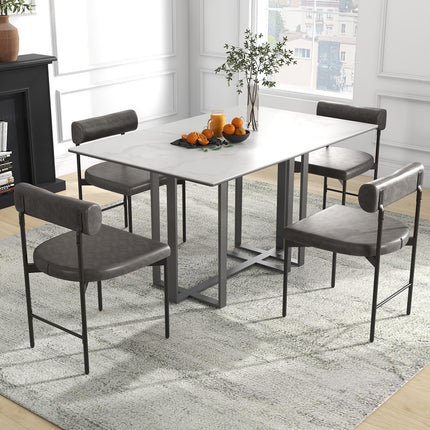 Dreamade Dining Chairs, Faux Leather Upholstered Kitchen Side Chair with Padded Backrest and Cushion, Metal Legs