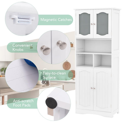 Dreamade 58.5" Tall Storage Cabinet - Pantry Cabinet with Tempered Glass Doors, Adjustable Shelves