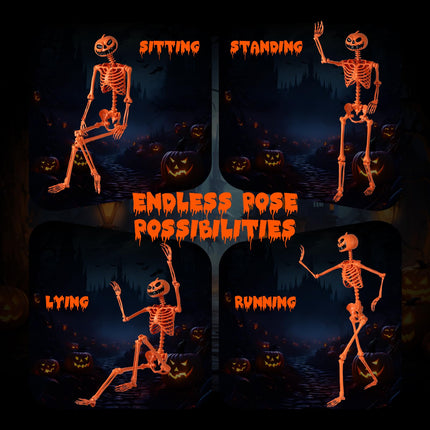 Dreamade 5.2 Ft Life-Size Posable Skeleton with Pumpkin Head Halloween Orange Skeleton Decoration