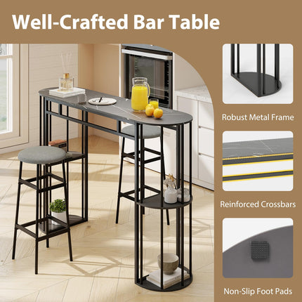 Dreamade 60 Inches Bar Table for 2-4 with Faux Marble Tabletop and Storage Shelves
