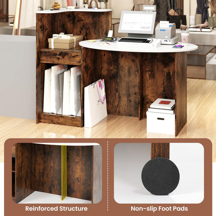 Dreamade Reception Desk, Front Counter Desk with Lockable Drawer, Oval Tabletop & Adjustable Shelf
