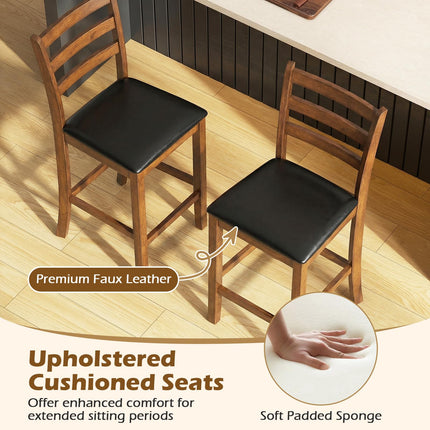 Dreamade 24" Ladder Back Wood Counter Bar Stools Set of 2/4 Padded Faux Leather Upholstered Seat & Footrest