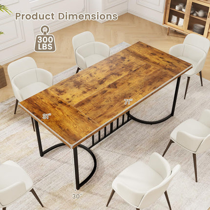 Dreamade 71 Inch Large Dining Table for 6-8 People, Farmhouse Rectangular Kitchen Table with Metal Frame