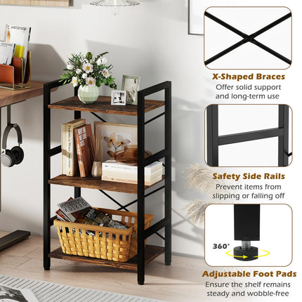 Dreamade 3-Tier Bookshelf Narrow Freestanding Display Shelf with Metal Frame & Wooden Storage Racks