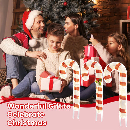 Dreamade Lighted Candy Canes, Set of 3 Christmas Tinsel Candy Cane Decoration with 75 Warm White LED Lights