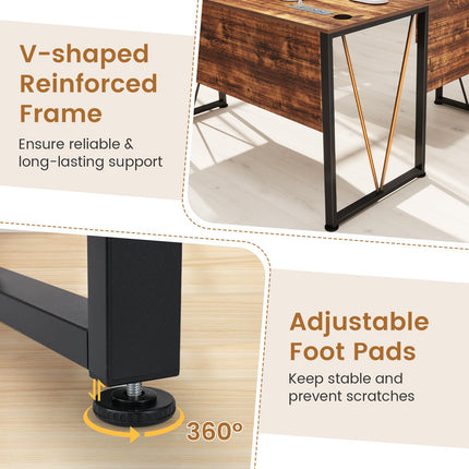 Dreamade L Shaped Desk with Drawers, 59” Large Computer Desk with Power Outlet