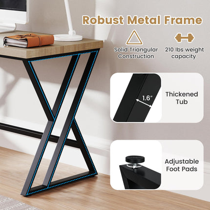 Dreamade Large Computer Desk 59" Industrial Home Office Desk with Z-Shaped Metal Leg & Crossbar