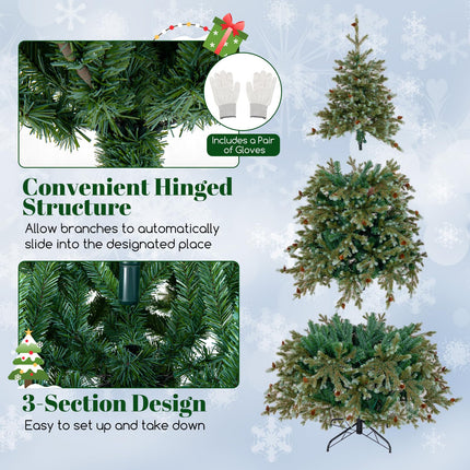 Dreamade 6ft Pre-Lit Artificial Christmas Tree, Hinged Full Xmas Pine Tree with 240 Warm White LED Lights