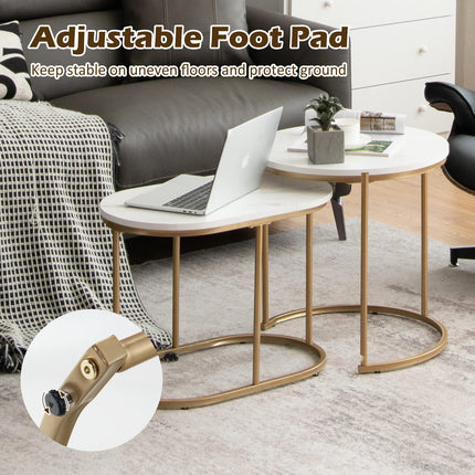 Dreamade Modern Nesting Coffee Table Set of 2, Accent Marble Look Stacking Side Table for Living Room Bedroom