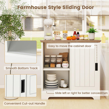 Dreamade Small Sideboard Buffet Cabinet Farmhouse Kitchen Storage Cabinet with Fluted Sliding Door